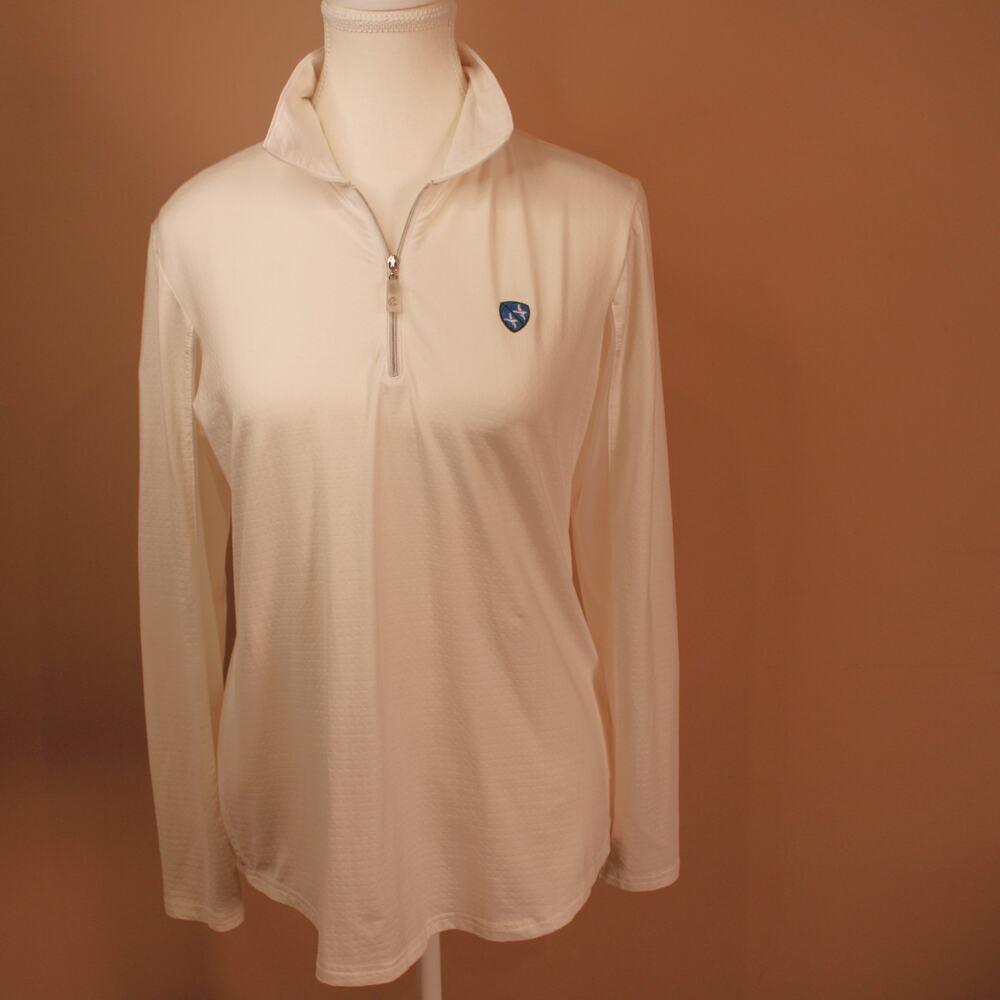 Bette & Court Women's LS Half Zip Golf Polo, White sz M